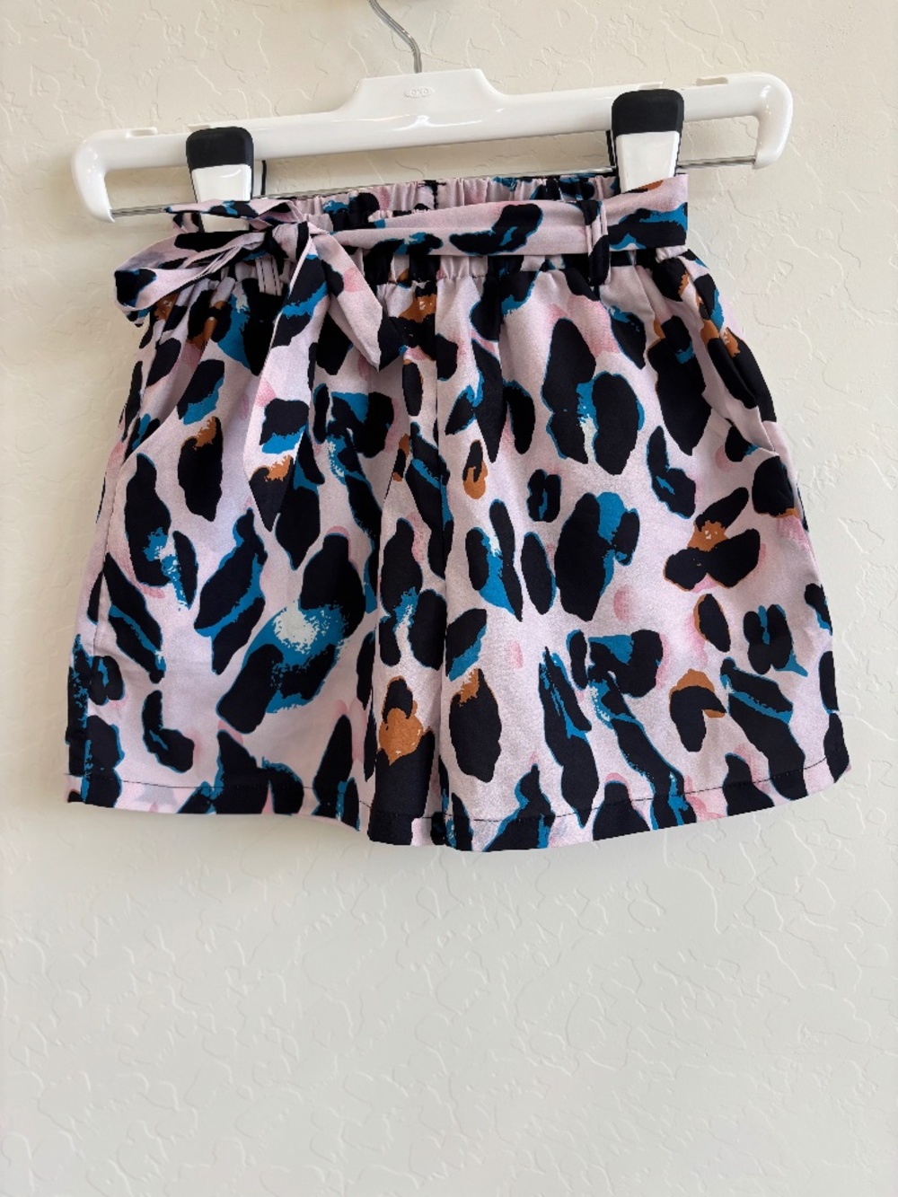 Colorful Leopard Print Tie-Waist Shorts,Girls 10 Y